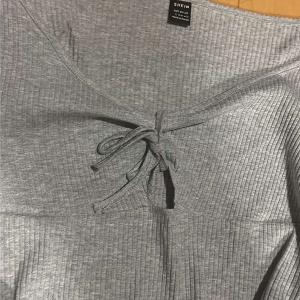 Gray Ribbed Long Sleeve Top - Picture 2 of 2